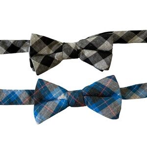 Bow Tie Tuesday Lot Of 2 Plaid Print Neck Ties Black White Blue 100% Cotton Pair